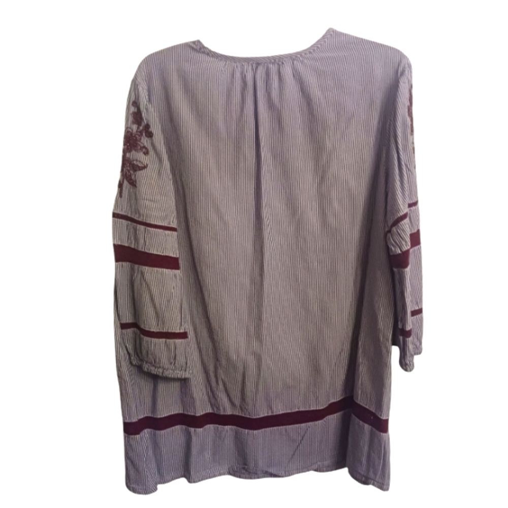 Blue & White Striped Blouse with Beaded Floral Design by Woman Within Size 18/20 - Picture 3 of 4